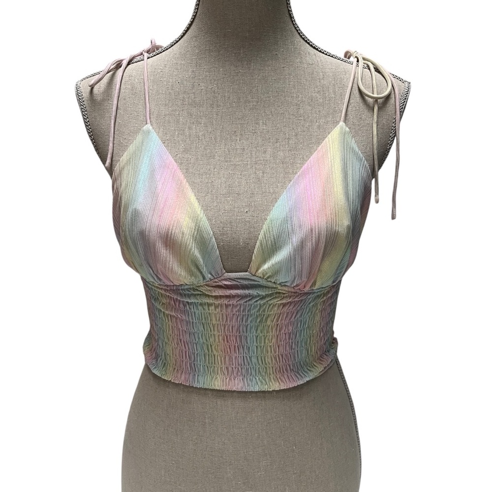 Superdown Women’s Pastel Tie Smocked Crop Tank Top, size Small